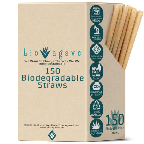 BIO AGAVE 8.25-inch biodegradable straw box showing eco-friendly packaging.