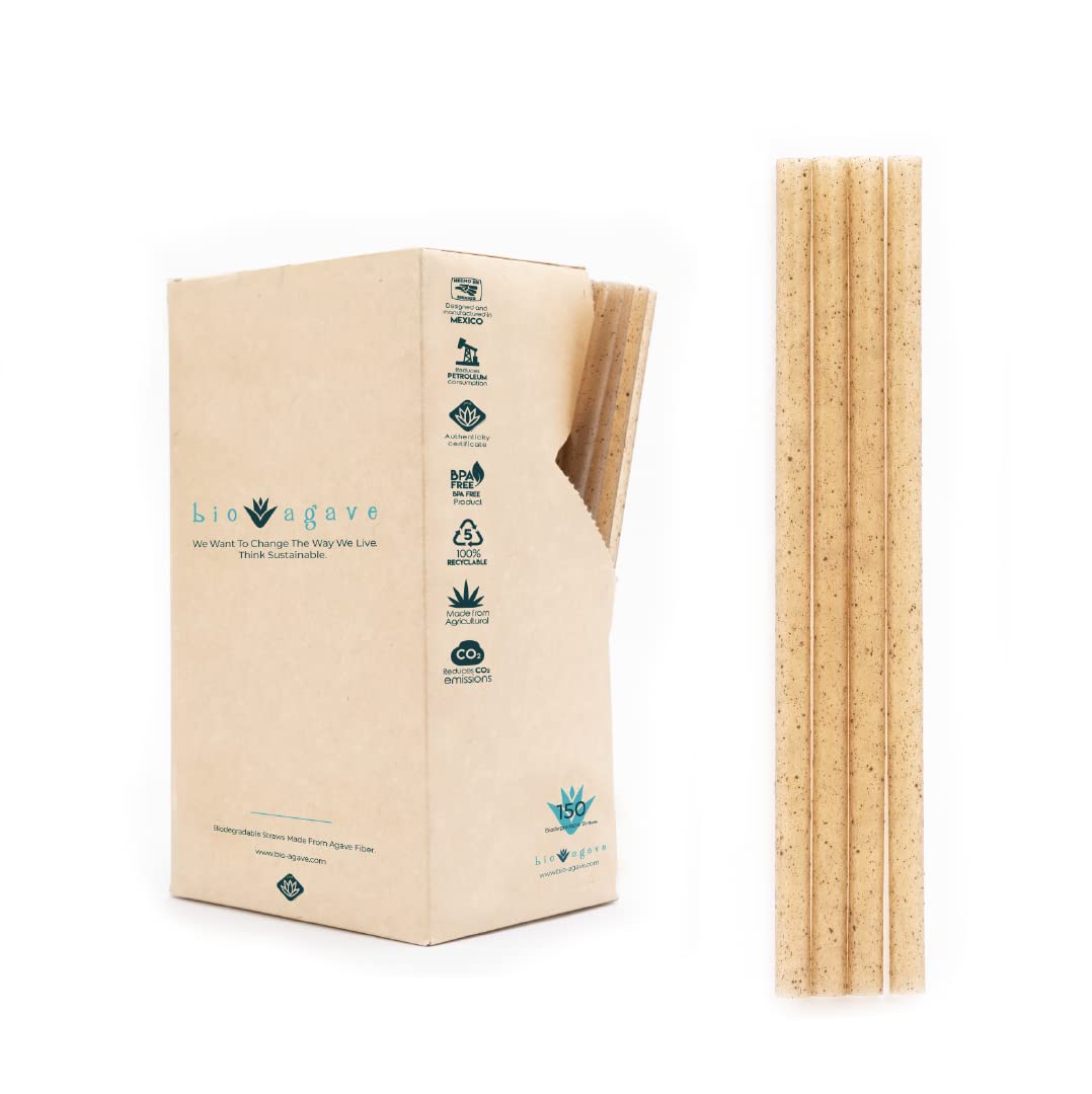 BIO AGAVE jumbo straw box front view for plastic-free sipping.