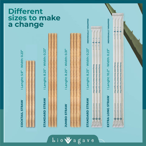 BIO AGAVE packaging and straws laid out, promoting plastic-free dining.