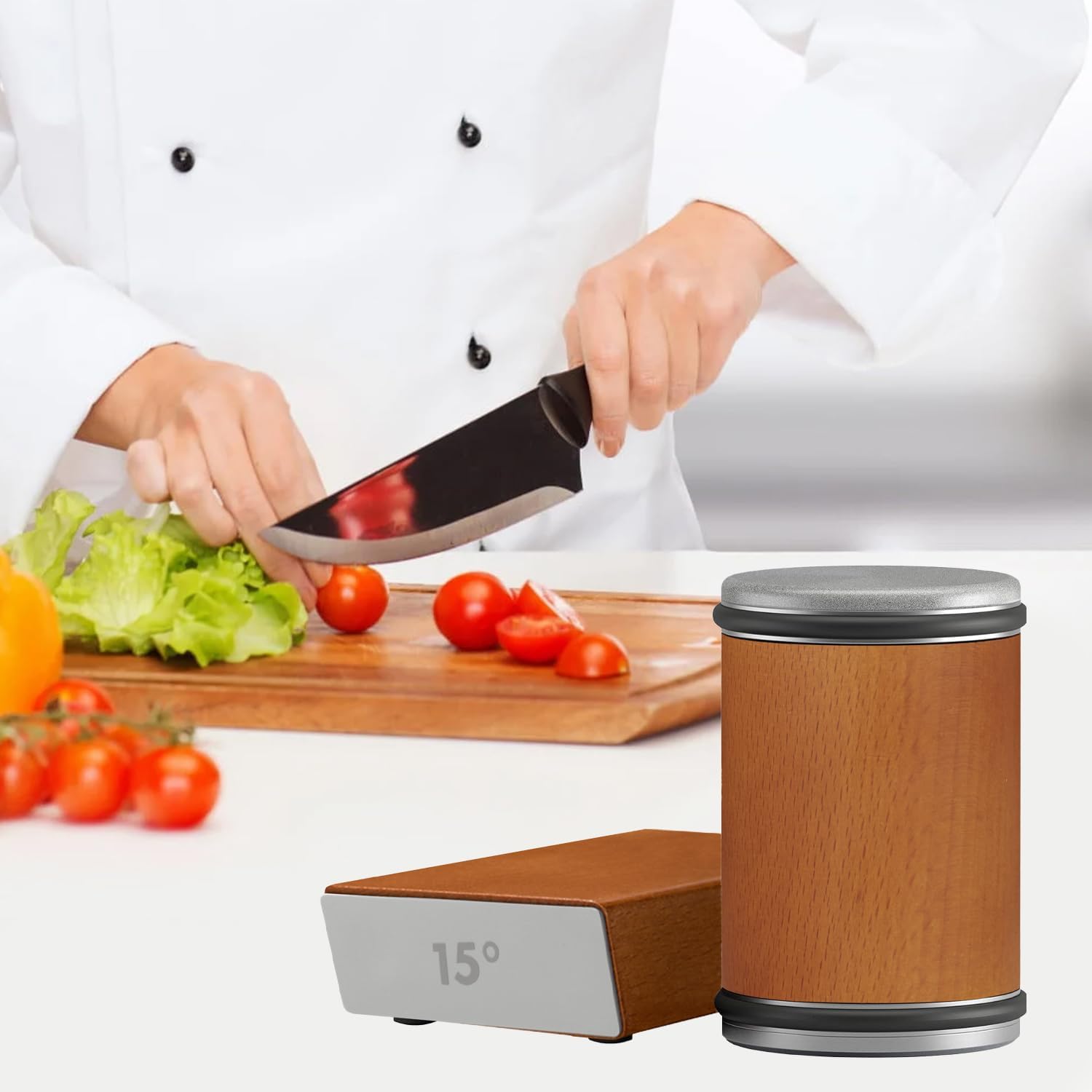 BIOBO magnetic angle support at 20 degrees ensures stable, accurate sharpening