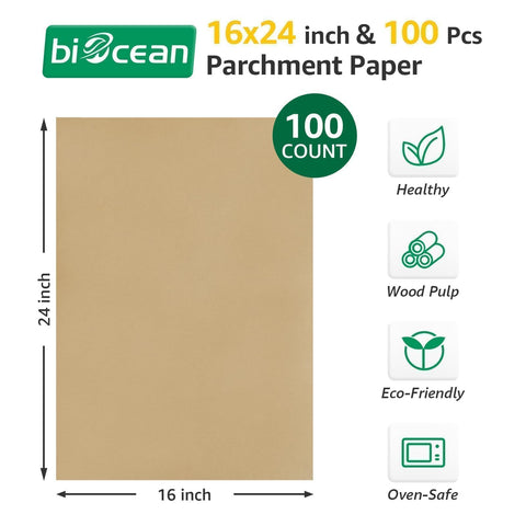 Biocean 16x24 precut parchment sheets ideal for oven baking and cleanup