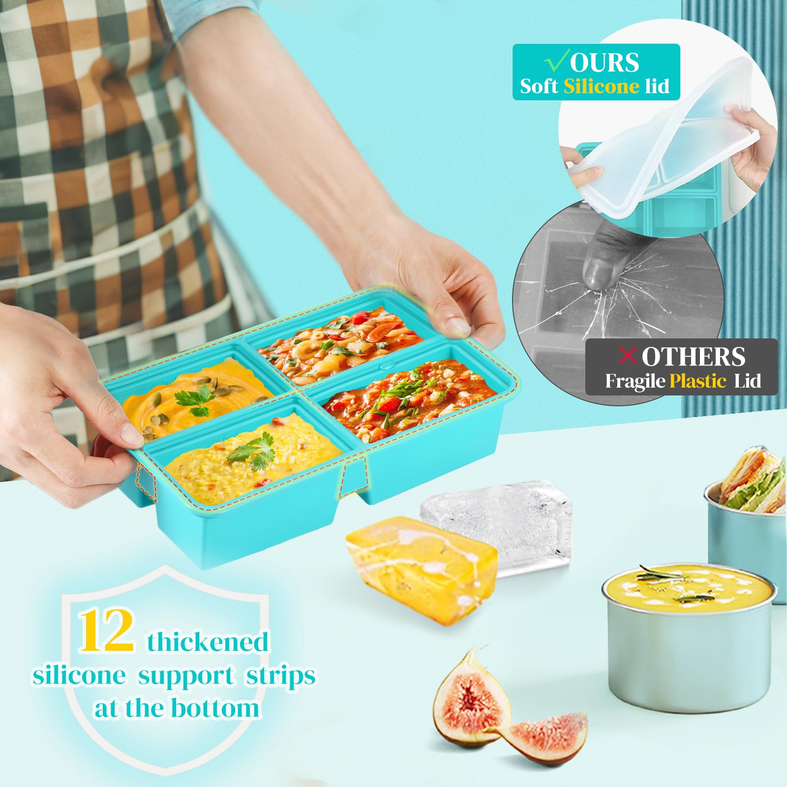 BIONMAPLE 1-cup cubes with clear measurement lines aid portion control.