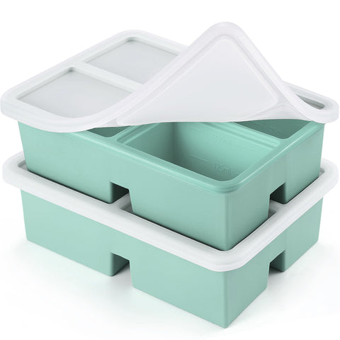 BIONMAPLE 2-pack 1-cup silicone freezer trays with green lid for precise portions.