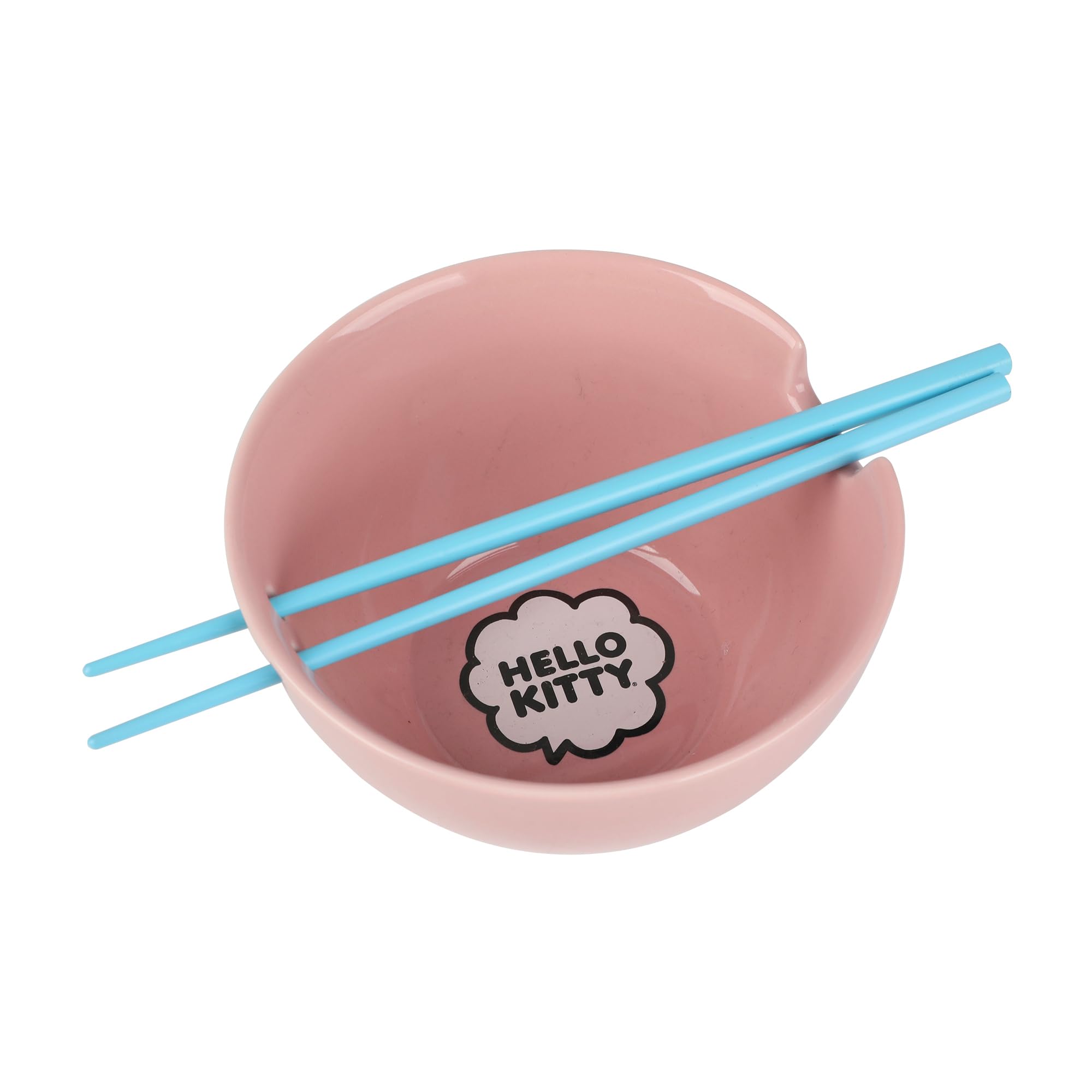Bioworld blue plastic chopsticks paired with the Hello Kitty bowl for easy dining.