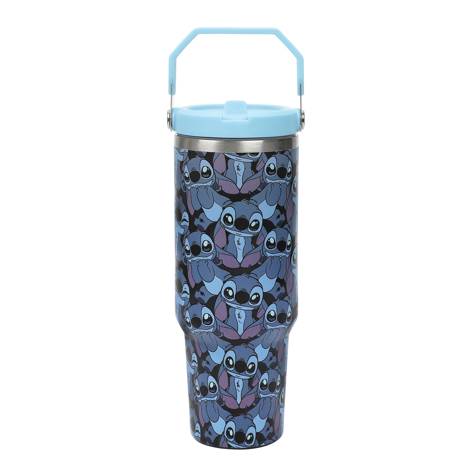 Biworld Disney Stitch all-over print blue 40oz tumbler with handle for daily hydration