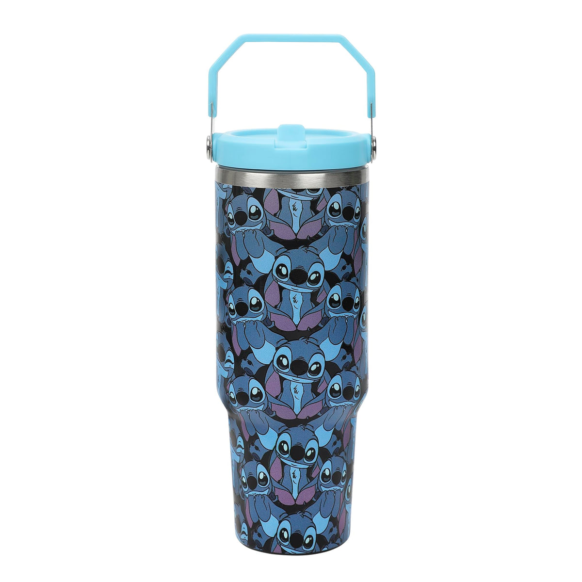 Biworld Disney Stitch all-over print blue 40oz tumbler with handle for daily hydration