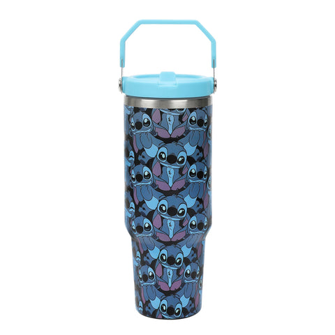 Biworld Disney Stitch all-over print blue 40oz tumbler with handle for daily hydration