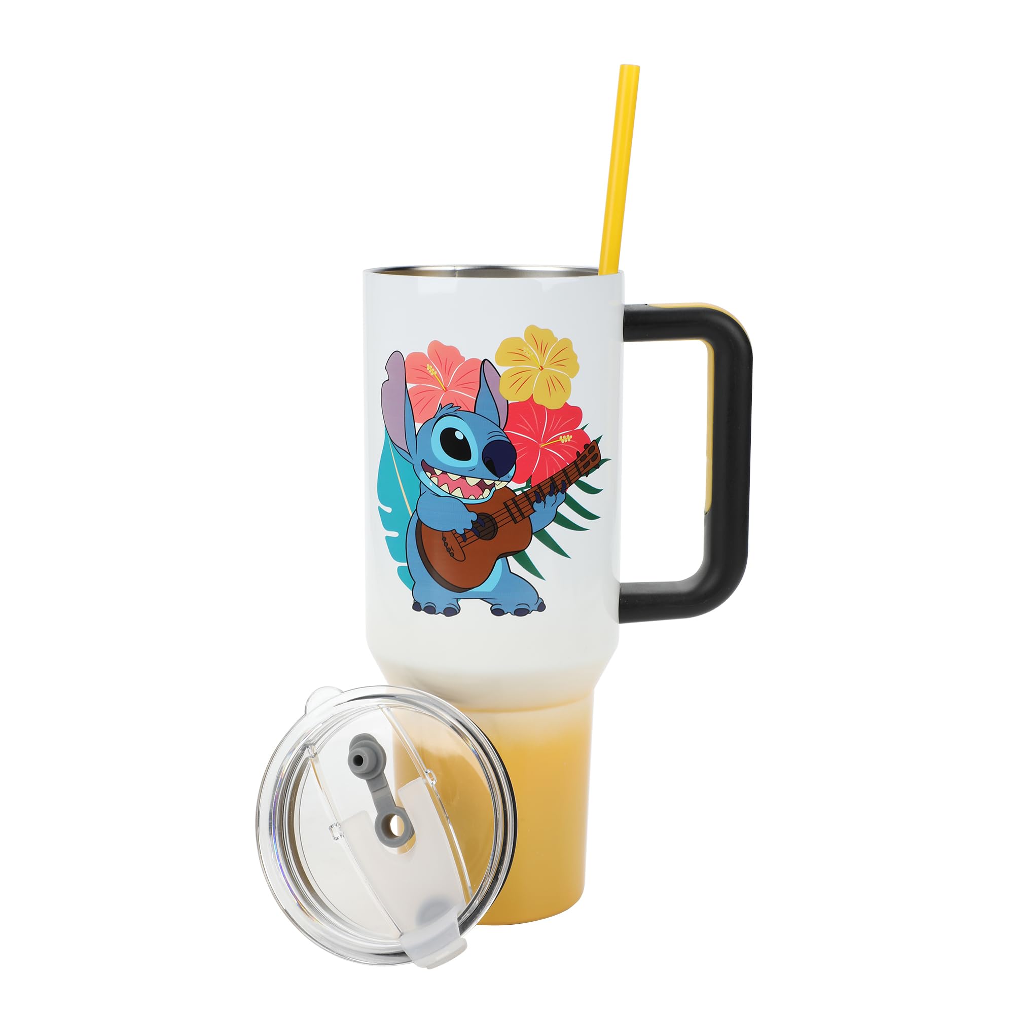 Bioworld Disney Stitch Hawaiian 40-oz tumbler artwork detail for fans.