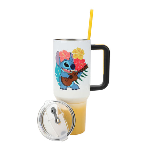 Bioworld Disney Stitch Hawaiian 40-oz tumbler artwork detail for fans.