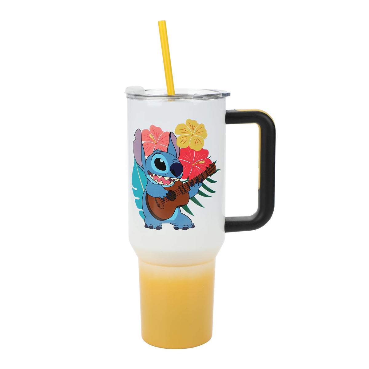 Bioworld Disney Stitch Hawaiian 40-oz tumbler front view keeps beverages cool on the go.
