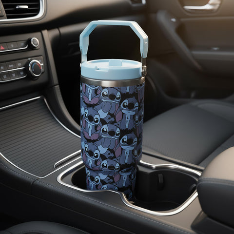 Bioworld Disney Stitch in-use on the go, ideal for commutes and workouts