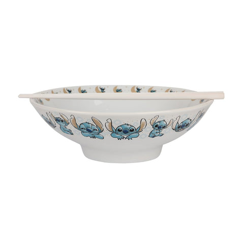 Bioworld Disney Stitch ramen bowl with chopsticks for a playful, convenient ramen dining experience