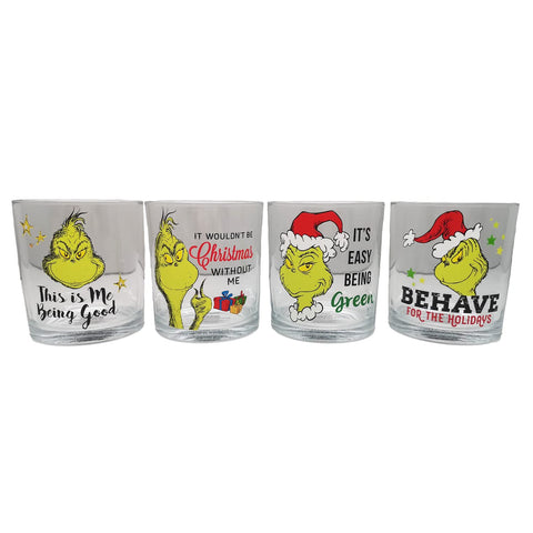 Bioworld Dr. Seuss Grinch drinking glass with festive Grinch design, ideal for holiday beverages