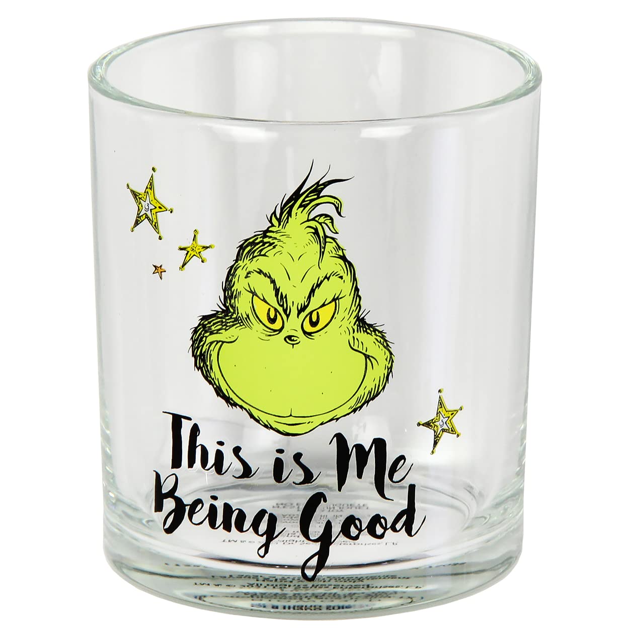 Bioworld Dr. Seuss Grinch glass showcasing It wouldn’t be Christmas Without Me design, playful use