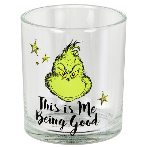 Bioworld Dr. Seuss Grinch glass showcasing It wouldn’t be Christmas Without Me design, playful use