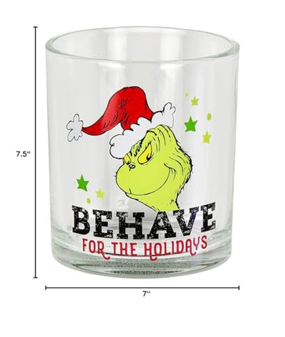 Bioworld Dr. Seuss Grinch drinking glasses set, thick glass and cheerful holiday motifs
