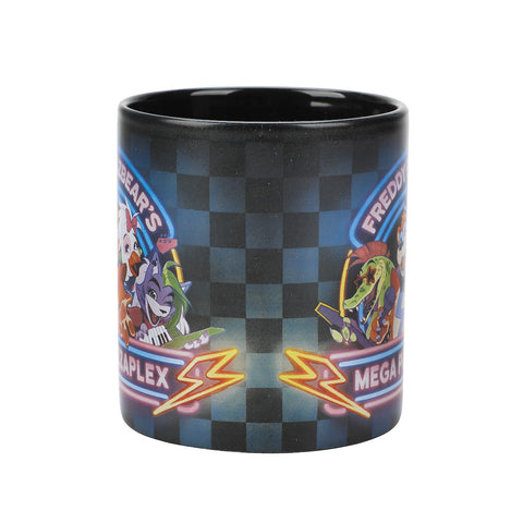 Bioworld FNAF Mega Pizza Plex mug featuring Montgomery Gator art for playful table moments.