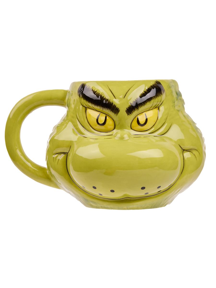 Bioworld collectible Grinch mug design enhances gifting and holiday display for fans.
