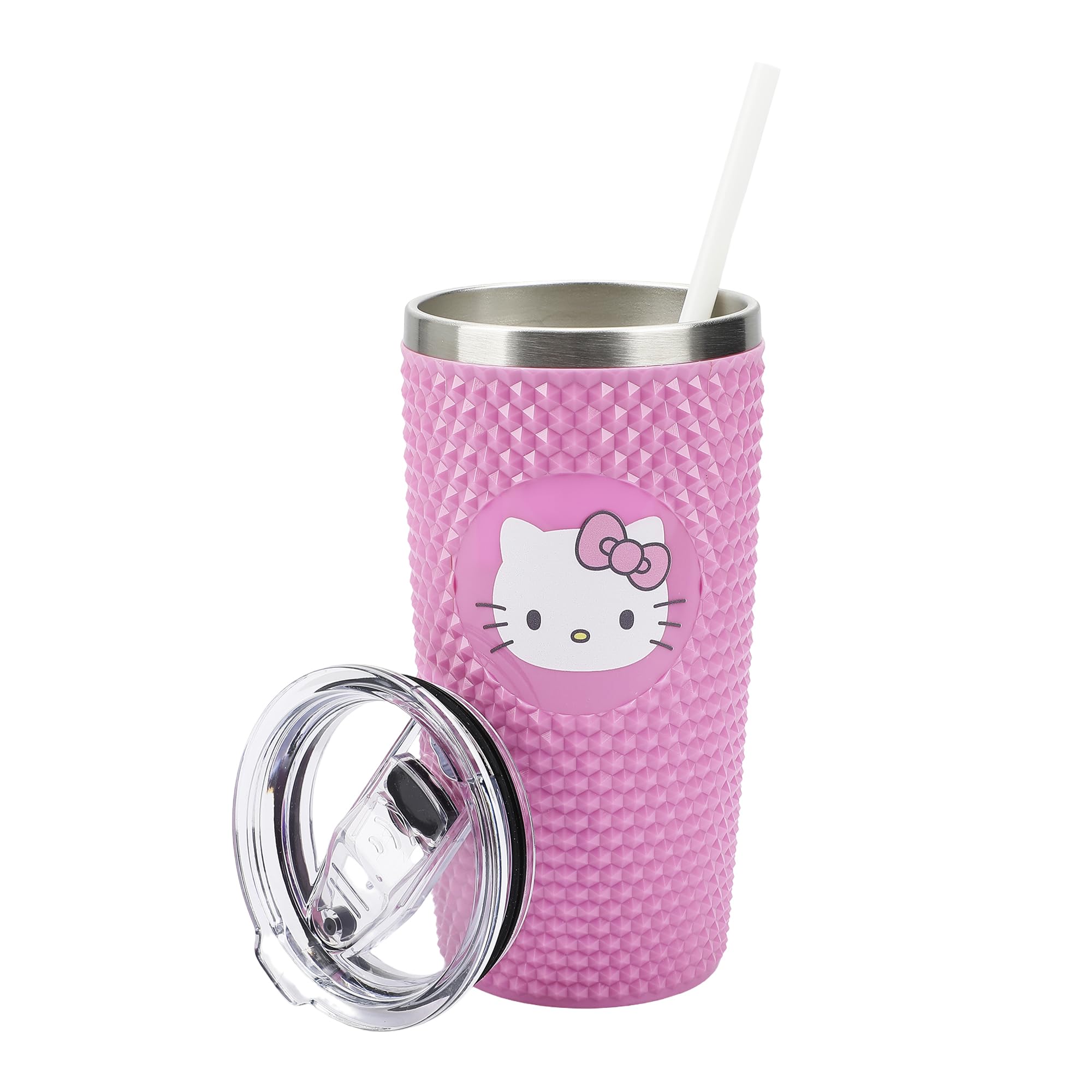 Bioworld Hello Kitty face in pink circle tumbler, stylish fan favorite