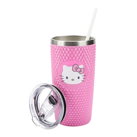 Bioworld Hello Kitty face in pink circle tumbler, stylish fan favorite