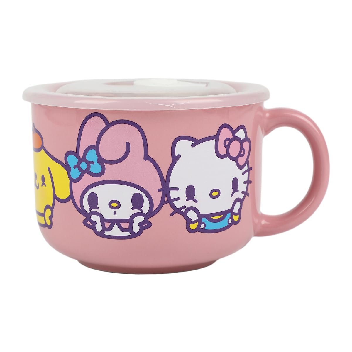 Bioworld Hello Kitty soup mug front view highlights official design for cozy meals.