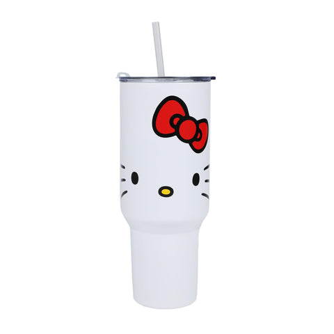 Bioworld Hello Kitty tumbler side view showcasing generous capacity for daily beverages.