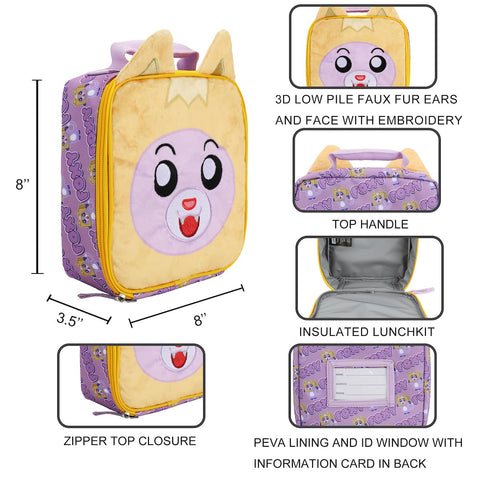 Bioworld Lankybox Foxy lunchbox embroidery details add texture and character.