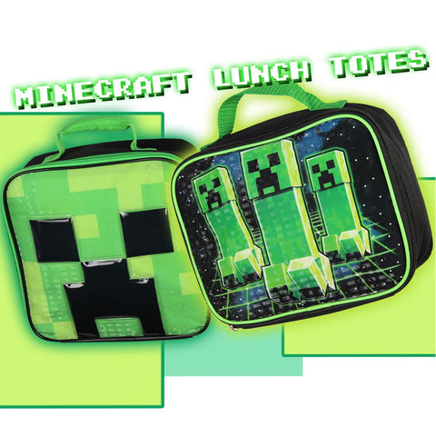 Bioworld Minecraft Creeper lunch box with pull zipper closure for secure use