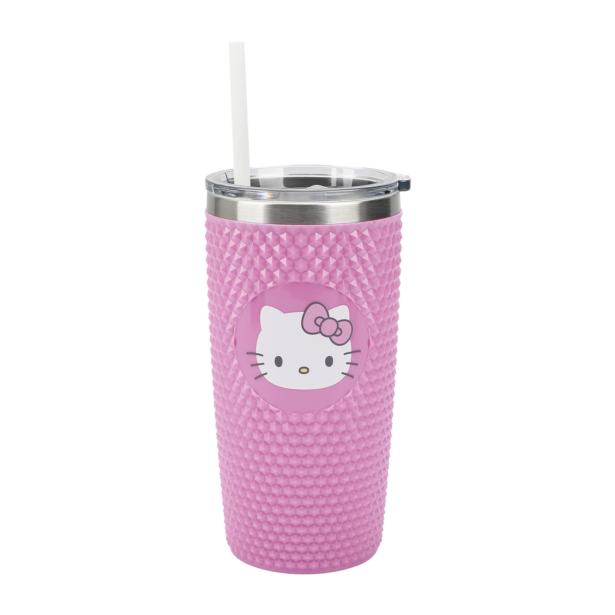 Bioworld pink circle design on stainless tumbler for playful style