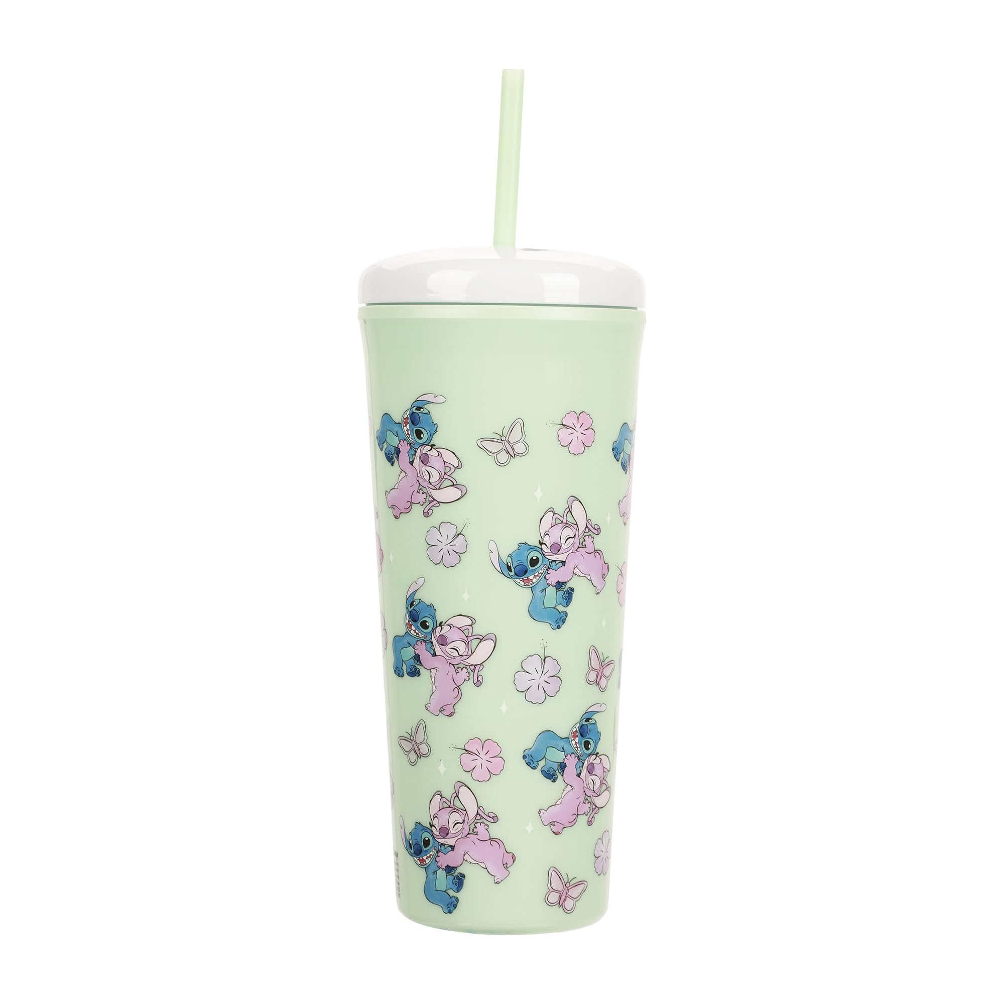 Pastel Stitch and Angel graphic on Bioworld tumbler enhances daily drinkware
