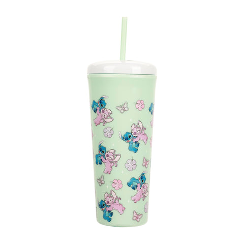 Pastel Stitch and Angel graphic on Bioworld tumbler enhances daily drinkware