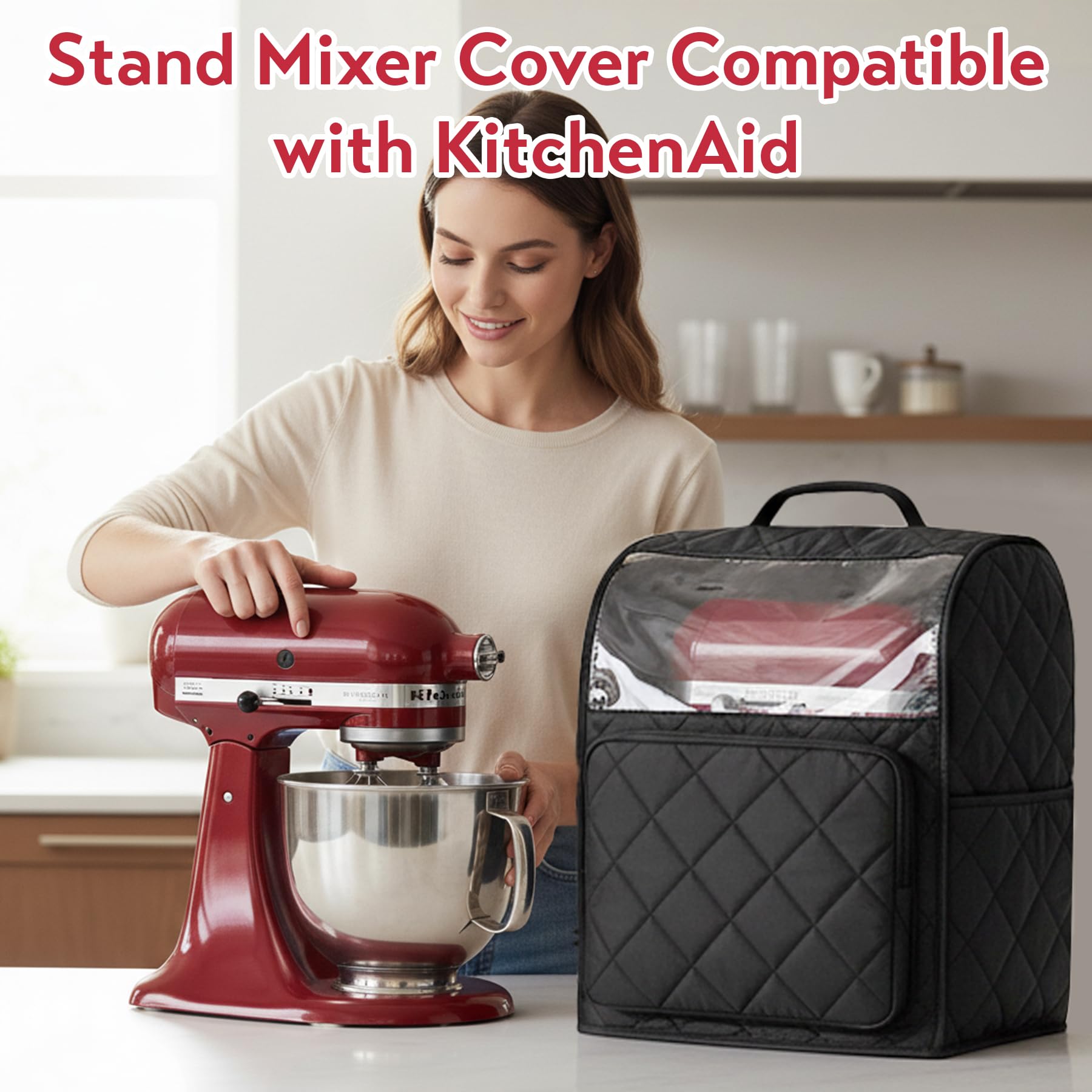 Bipkonu stand mixer cover on KitchenAid 8-quart shields from dirt and scratches