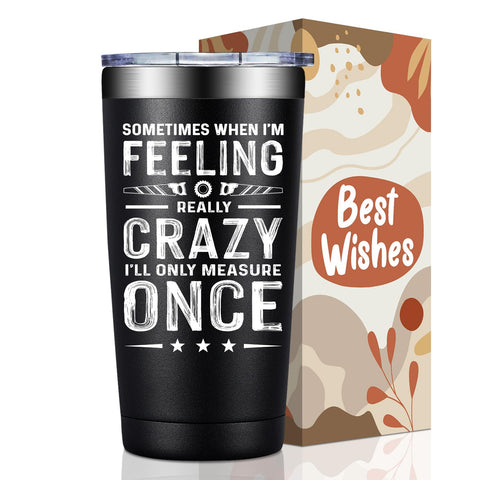 BIRGILT 20oz tumbler front view with woodworking motto, ideal gift for carpenters