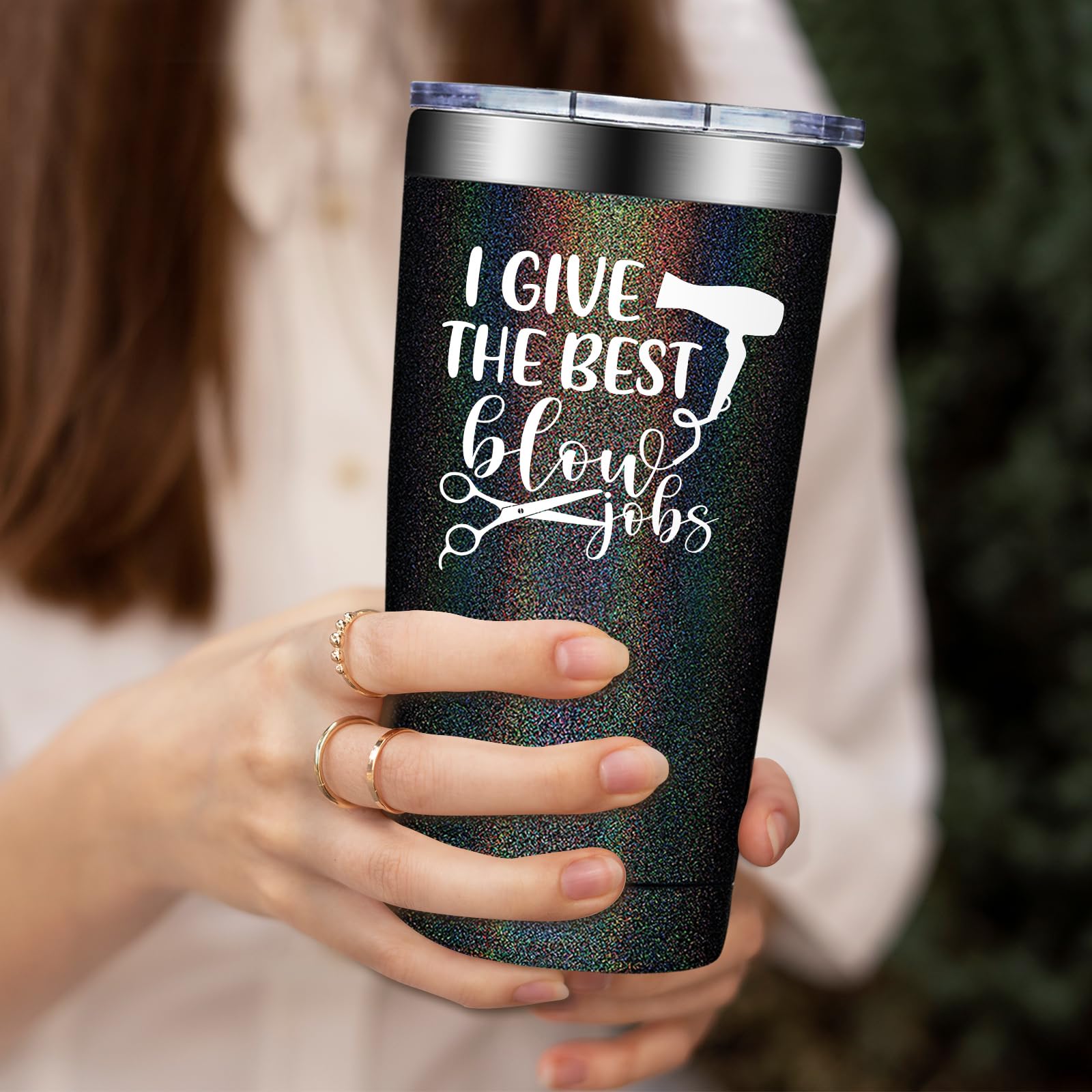 BIRGILT tumbler top view highlights spill-resistant lid for quick sips