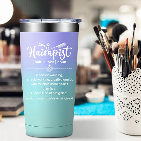 BIRGILT insulated tumbler highlights hot beverages for hours during client sessions.