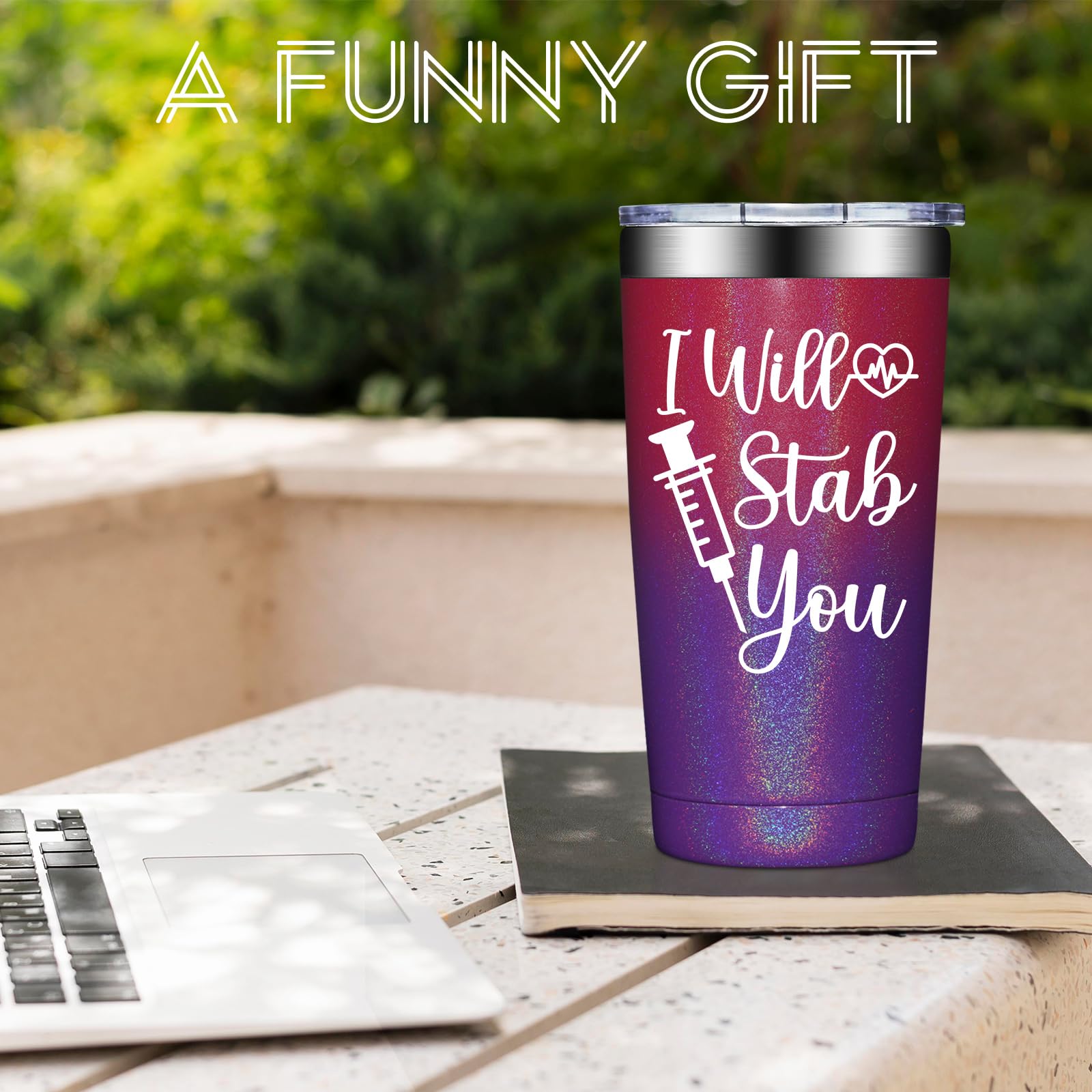 BirGilt nurse tumbler text close-up shows bold message and everyday use