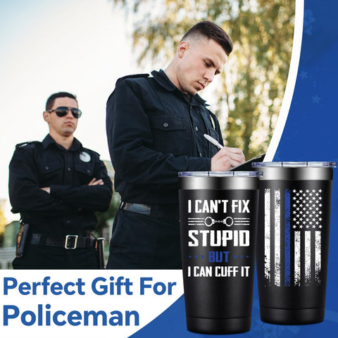 BIRGILT police officer tumbler lid closeup highlights leak-proof seal