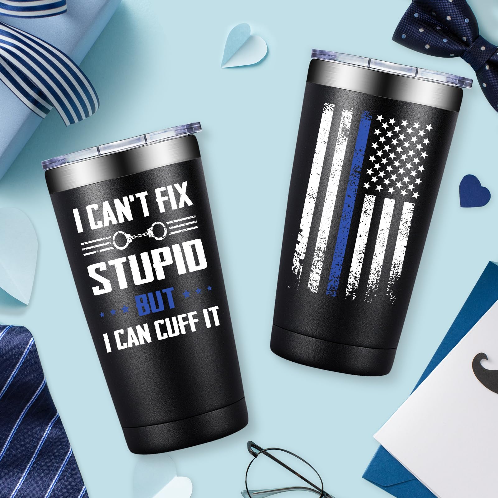 BIRGILT police officer tumbler outdoor scene emphasizes portability