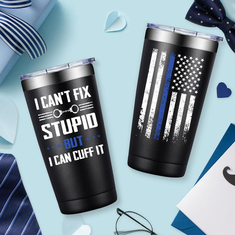 BIRGILT police officer tumbler outdoor scene emphasizes portability