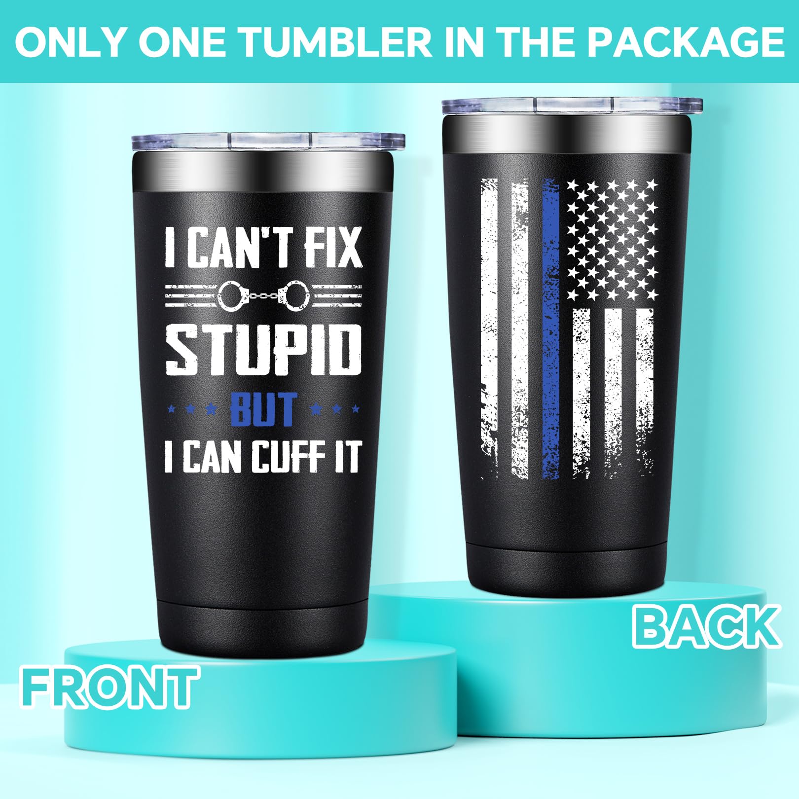 BIRGILT police officer tumbler side view shows durable stainless steel