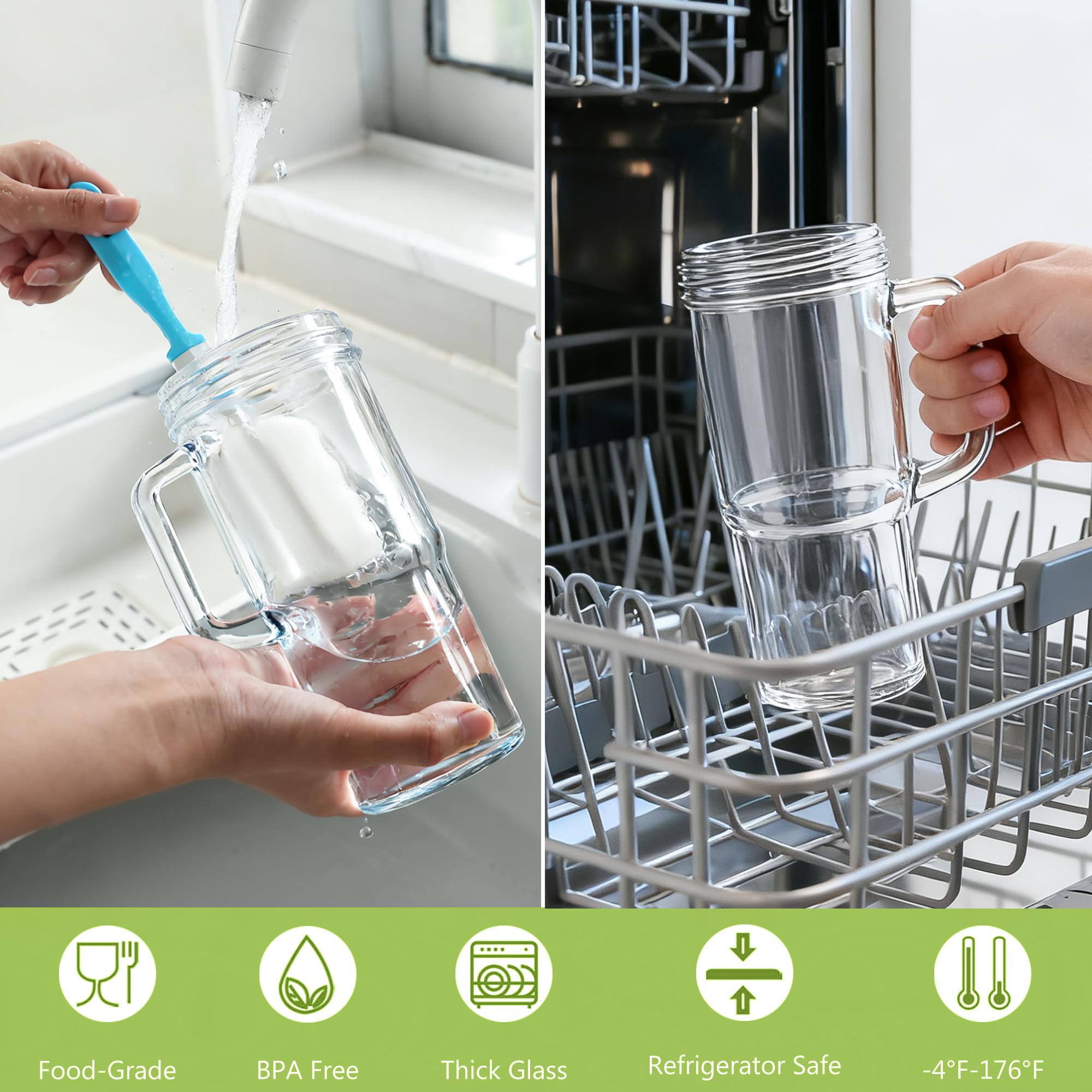 Birity dishwasher-safe glass cup designed for everyday reuse and quick cleaning