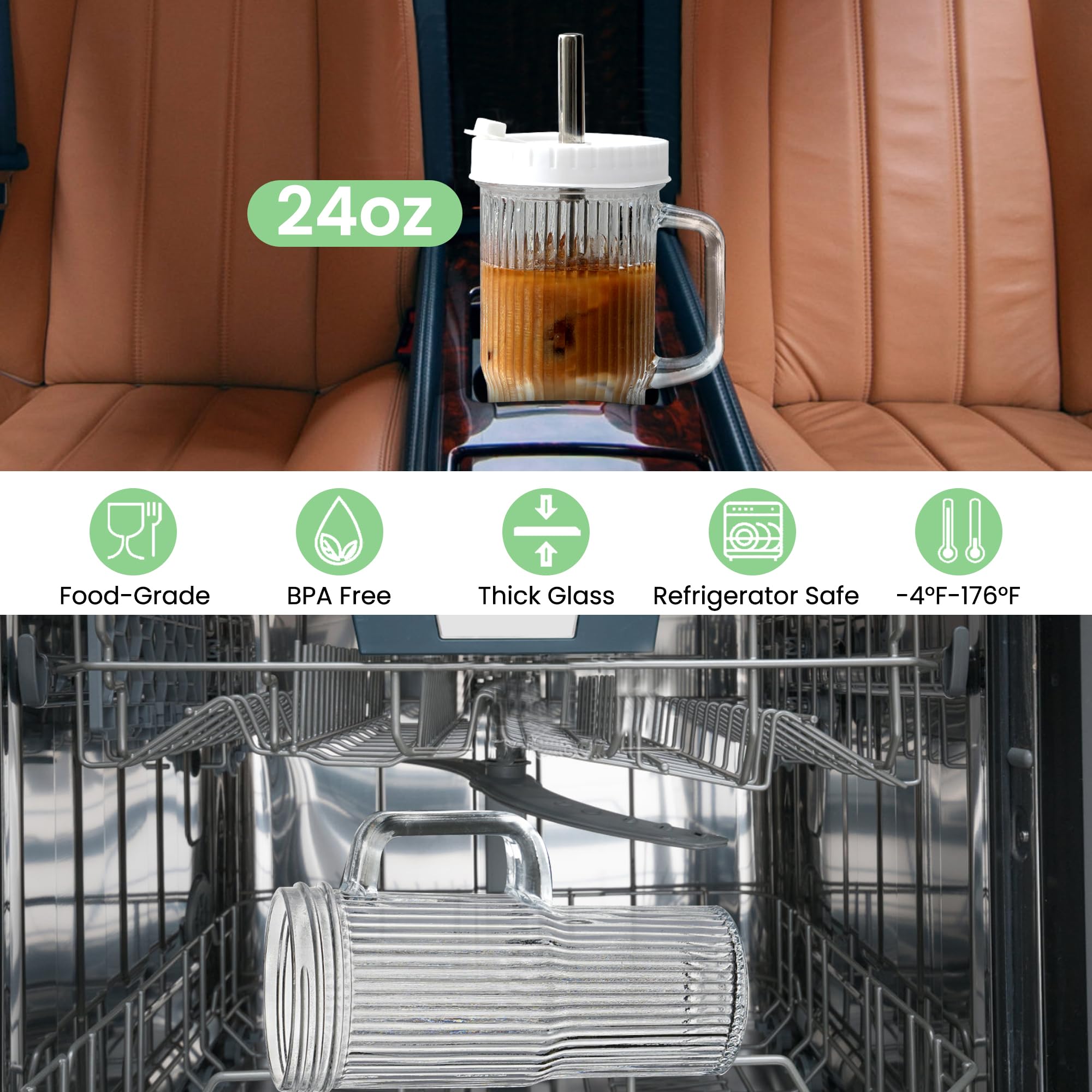 Birity glass tumbler with straws and lids keeps beverages secure during travel.