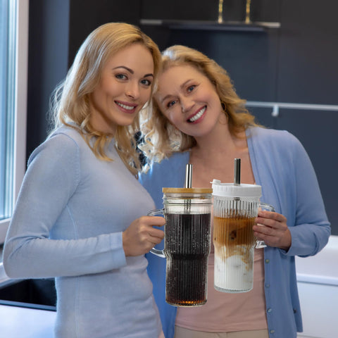 Birity wide-mouth glass tumbler with straw simplifies ice and cleaning.