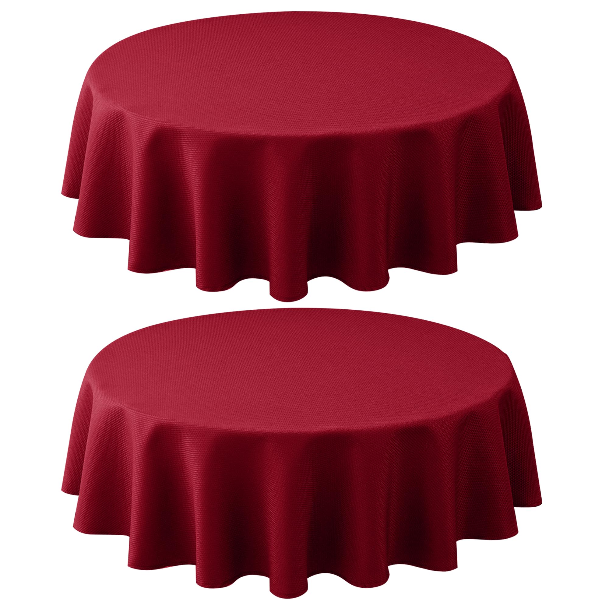 Biscaynebay 2-pack textured round tablecloth 60-inch red adds elegant protection for dining surfaces.