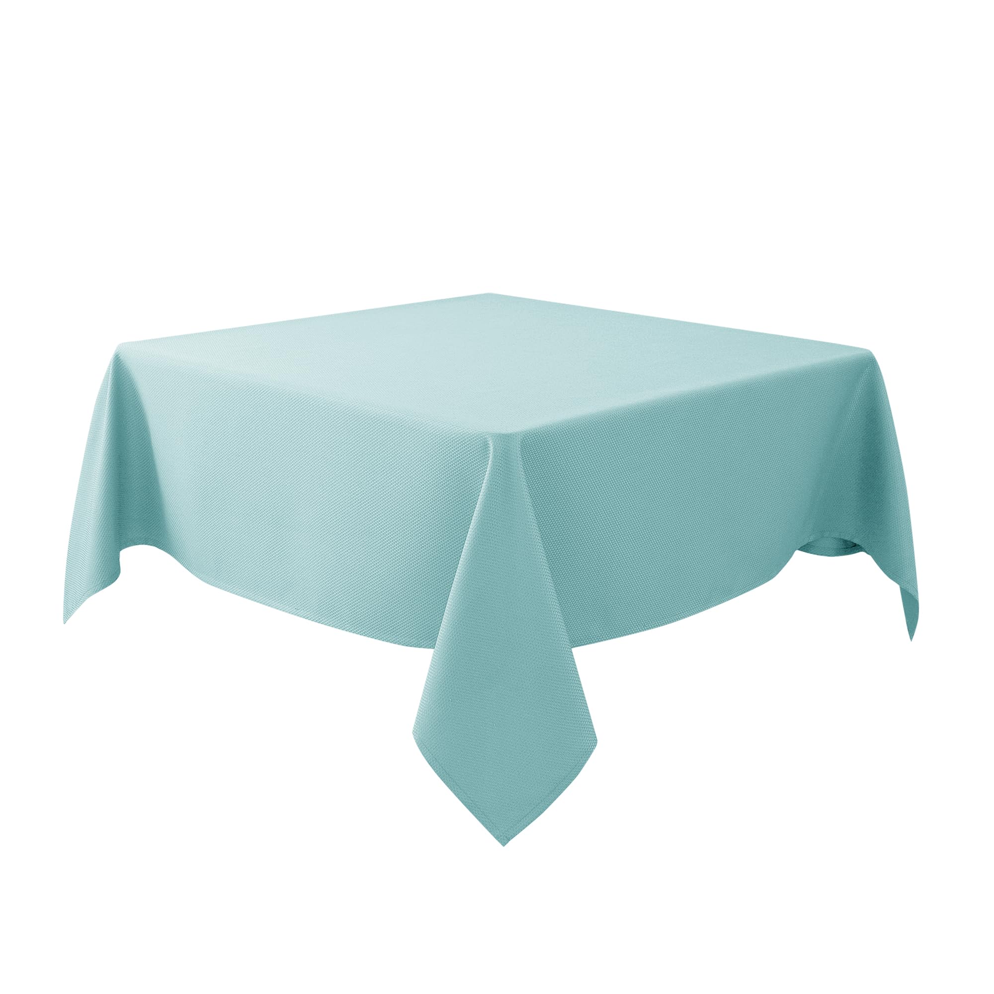 Biscaynebay Auqa Blue square tablecloth 54x54 on dining table for refined look.