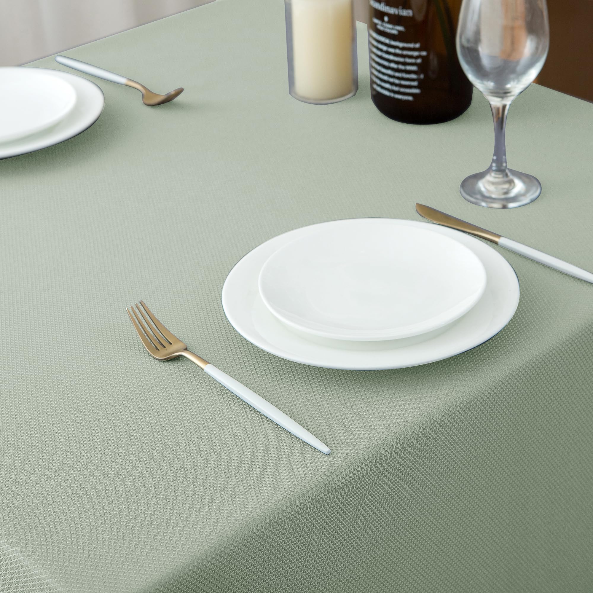 Biscaynebay easy-care sage tablecloth helps keep kitchens tidy
