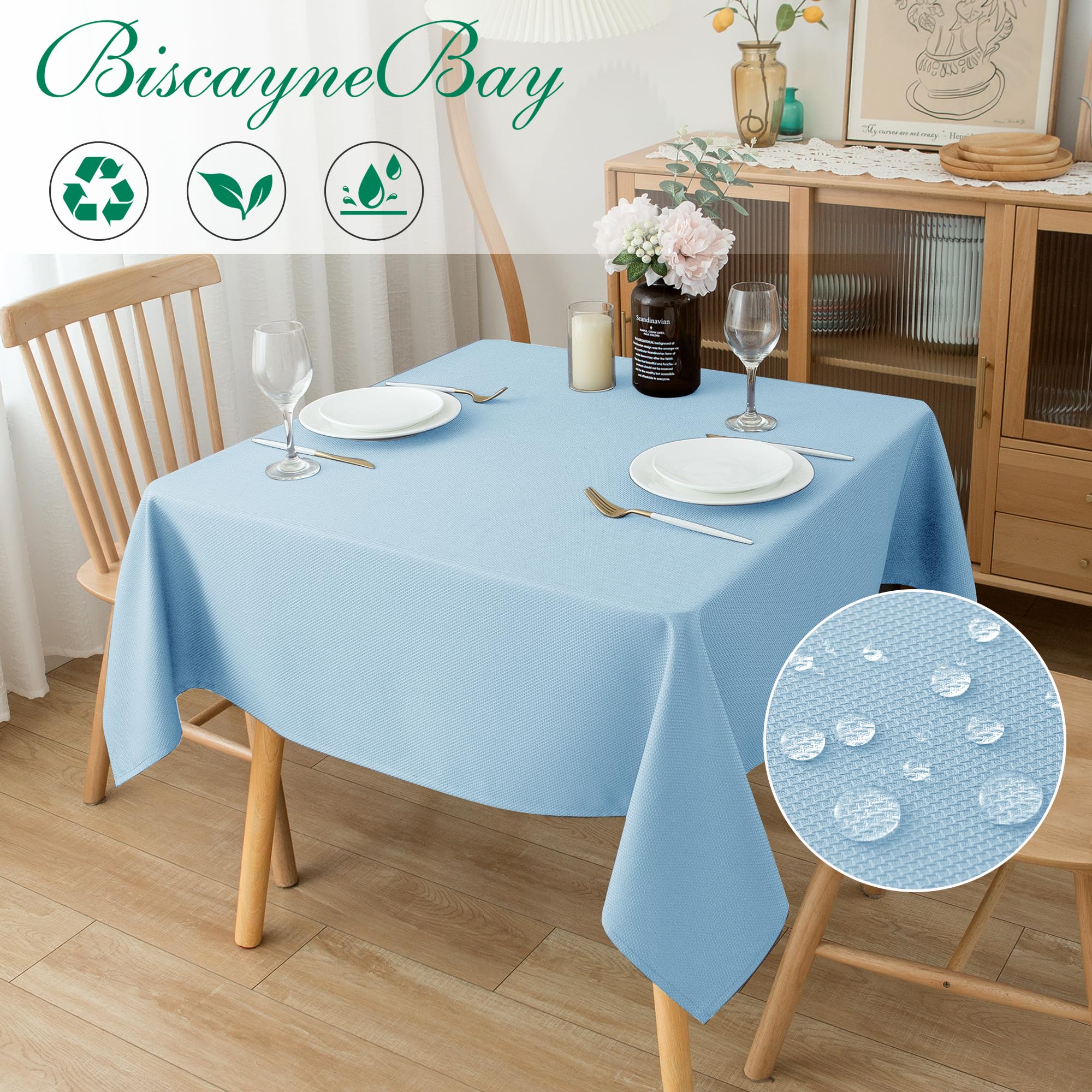 Biscaynebay light blue square tablecloth drape enhances dining table aesthetics