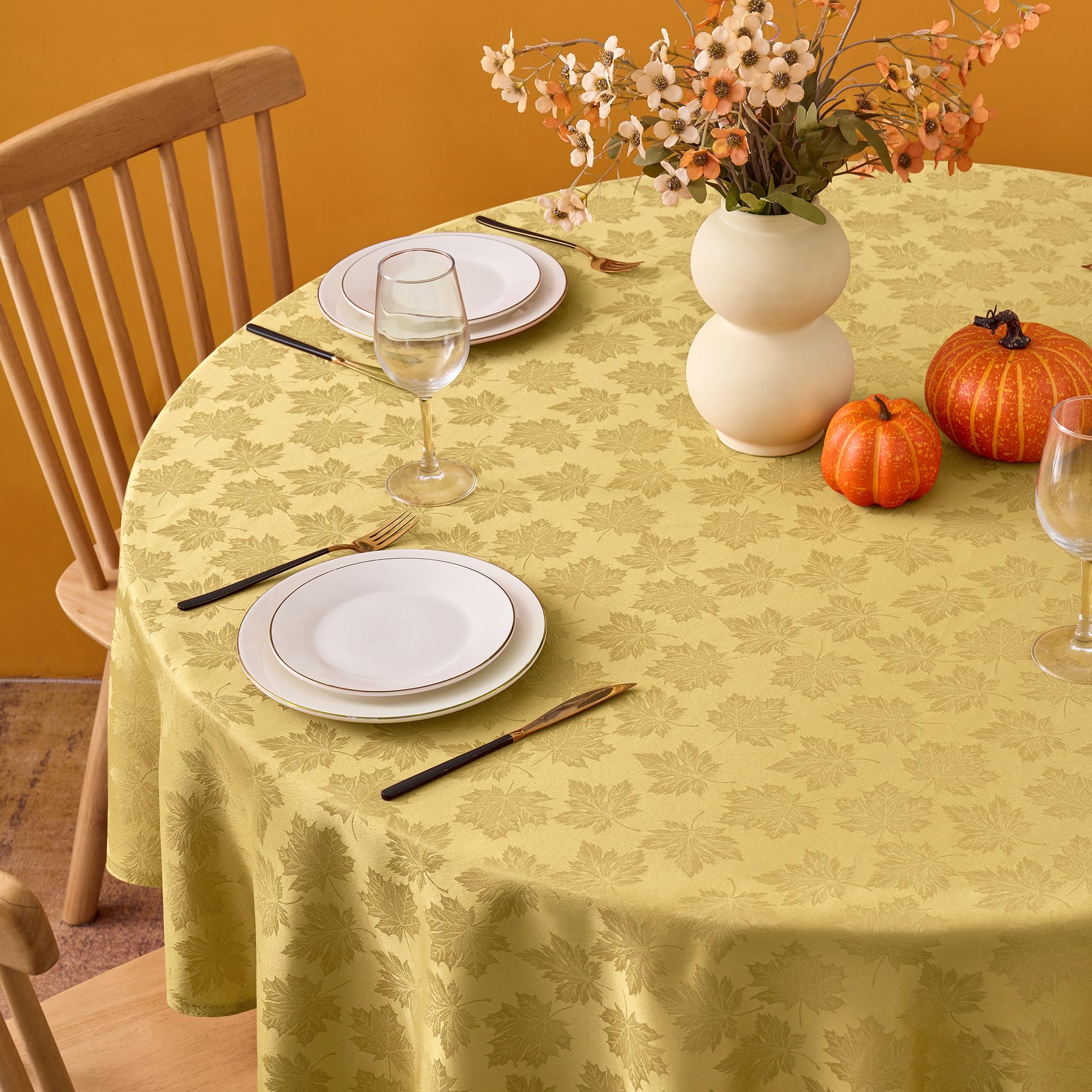 Biscaynebay fall round tablecloth 60in gold adds festive elegance to holiday gatherings.