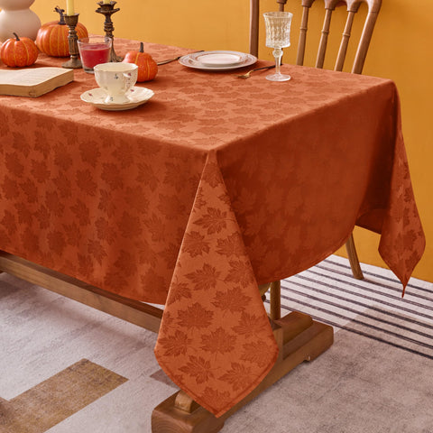 Biscaynebay fall tablecloth 60x102 on dining table adds seasonal elegance.