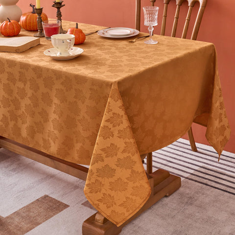 Biscaynebay fall tablecloth in amber with damask leaves for festive dining